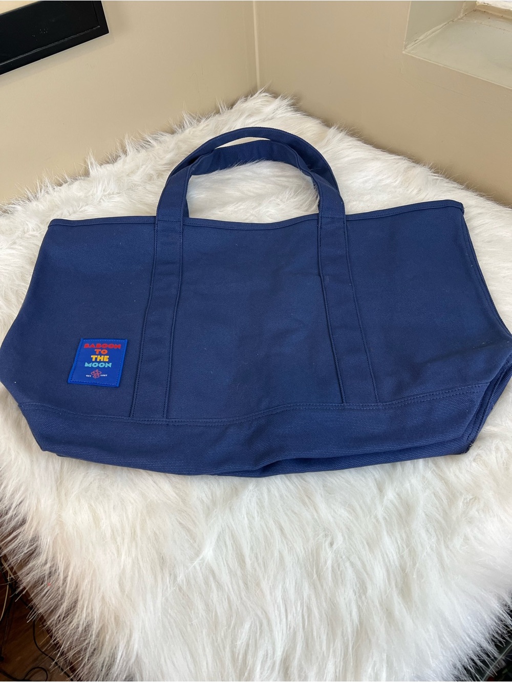 Baboon to the Moon Big Navy Canvas Tote Bag new without tags boat tote - Picture 4 of 14